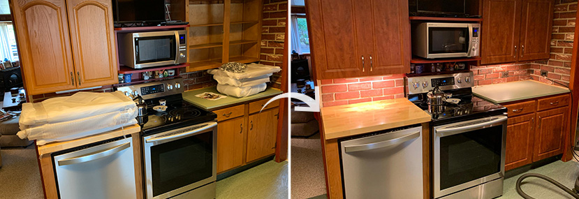 Before and after of Cabinet Refacing Job in Rochester